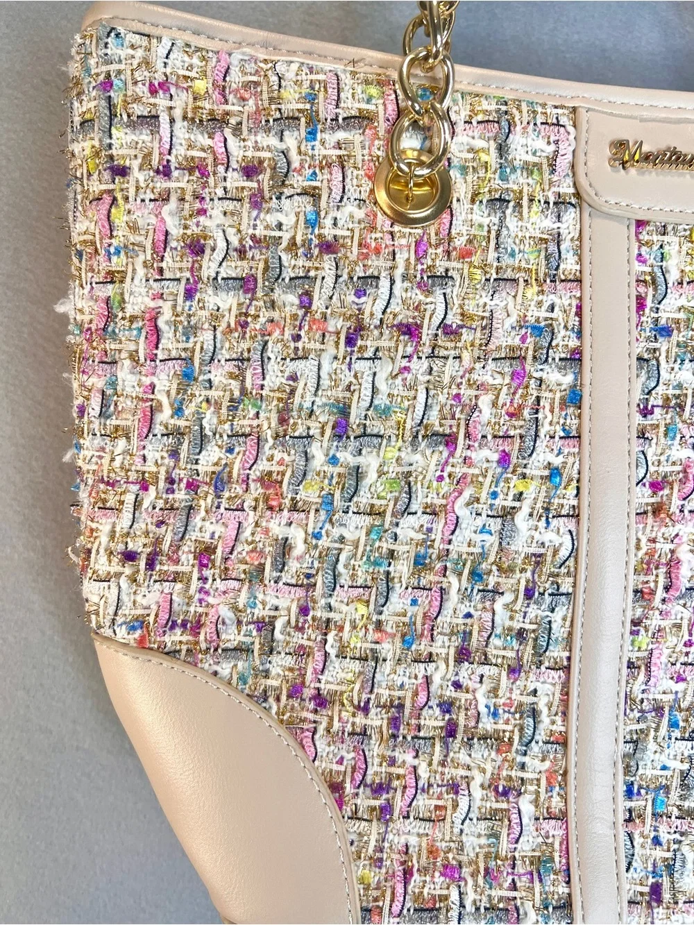 Montana West Pink Cream Tweed Large Purse Gold Chain New No Tag 90s Y2K Cher